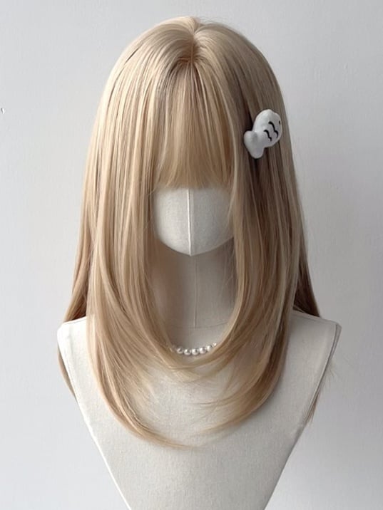 Blonde Platinum Wig with Bangs Full Straight 60CM