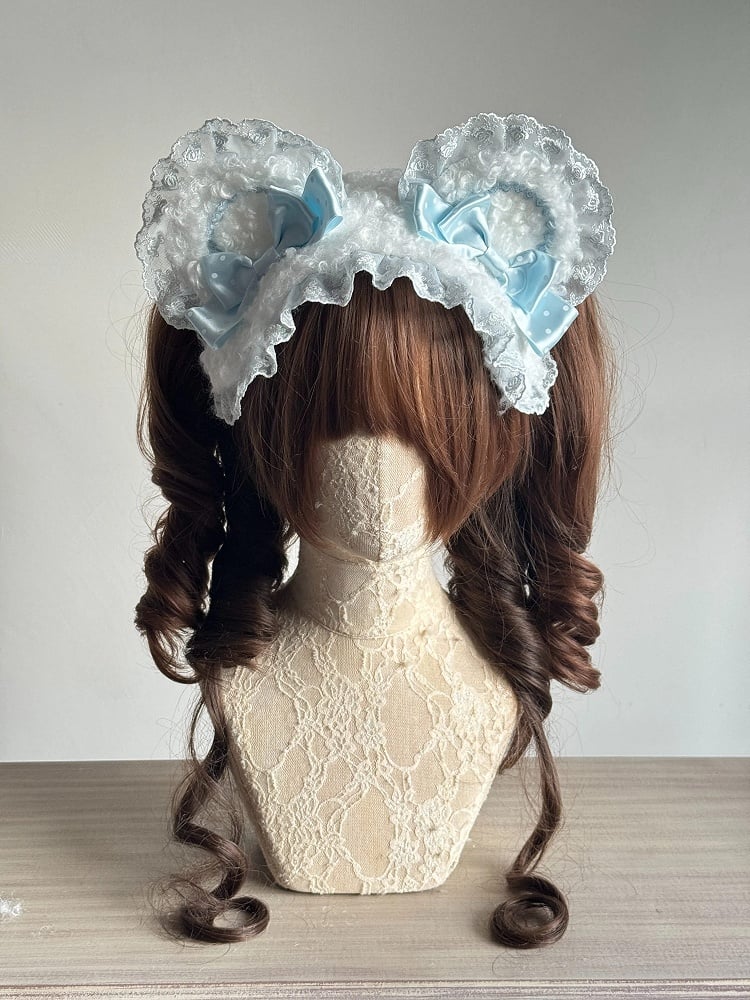 Lolita (Ruffled 5-Color Details) Hairband Ear Sweet Bow Lace Bear