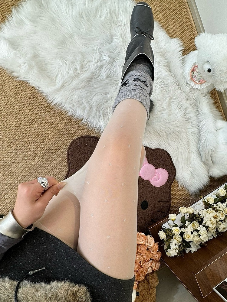 Halbtransparente Polka-Dot-Strumpfhose Schwarz/Weiß gemustert