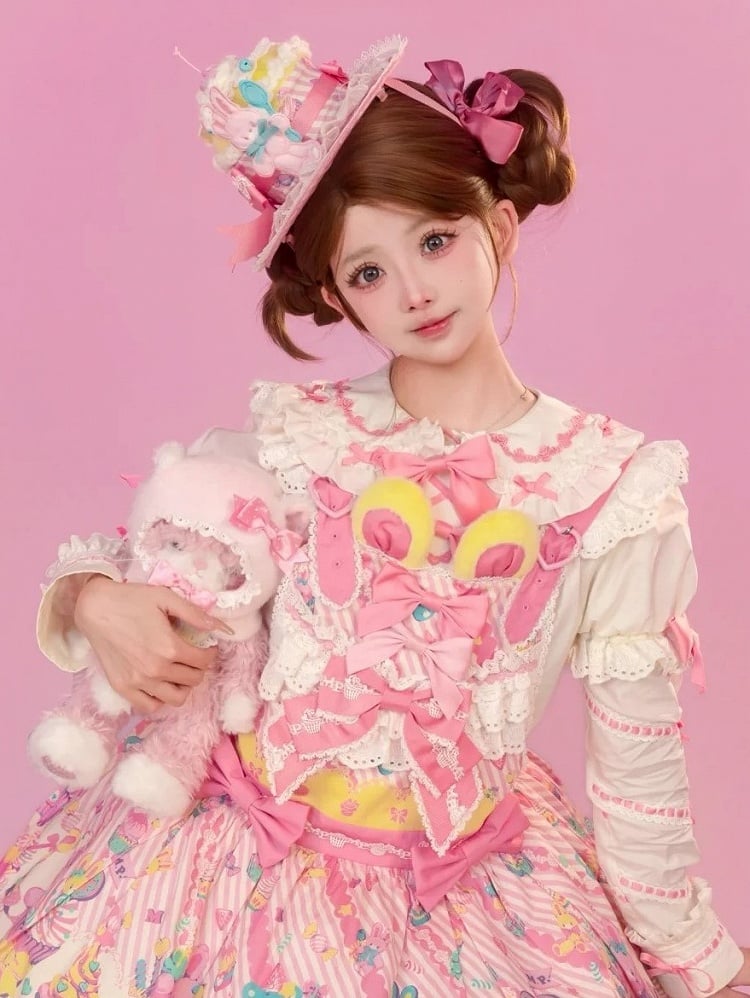 Striped Mini Details Color Lolita Hat Bow and – Bunny 3 Options with Accents Sweet