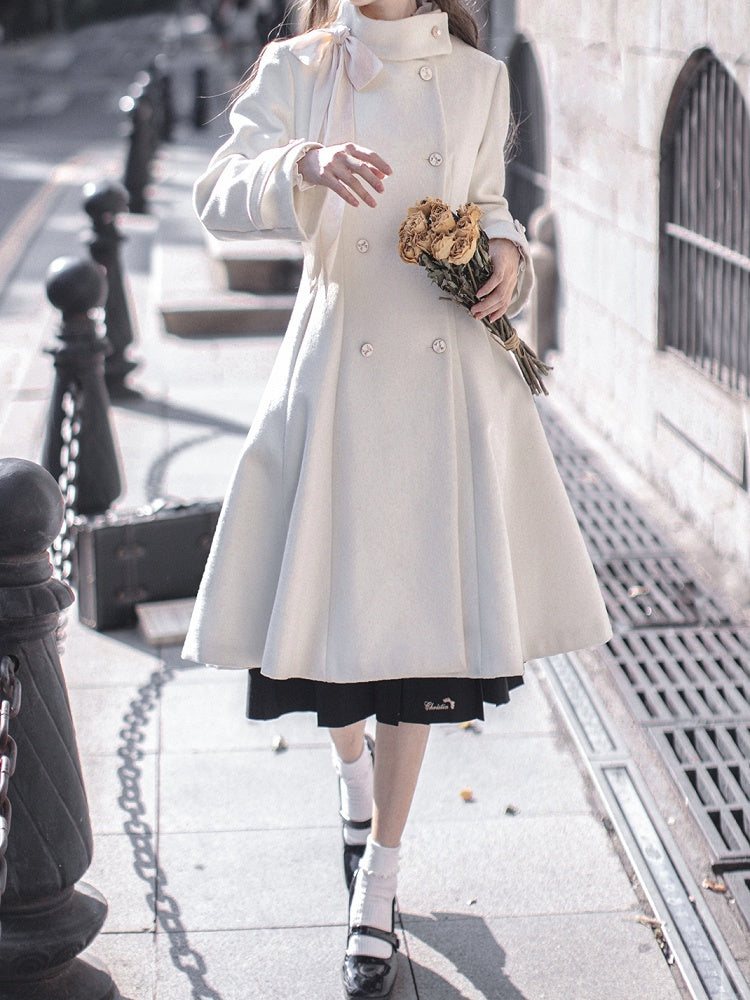 Double-breasted Elegant White Swing Coat
