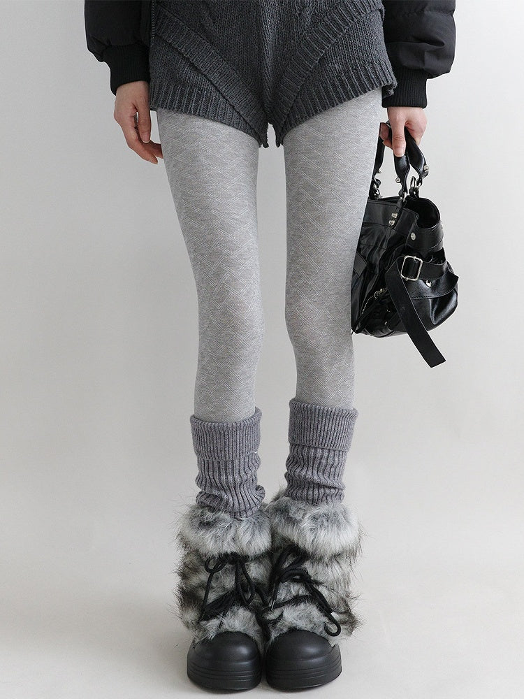 Gray Chevron Knit Light Tights / Pattern Dark Subtle