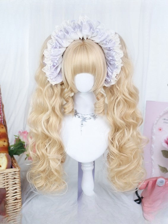 + Perücke, kurz, doppelt, gewellt, blond, 20 cm, voller Krallenpony, Pferdeschwanz, 55–60 cm, Clips