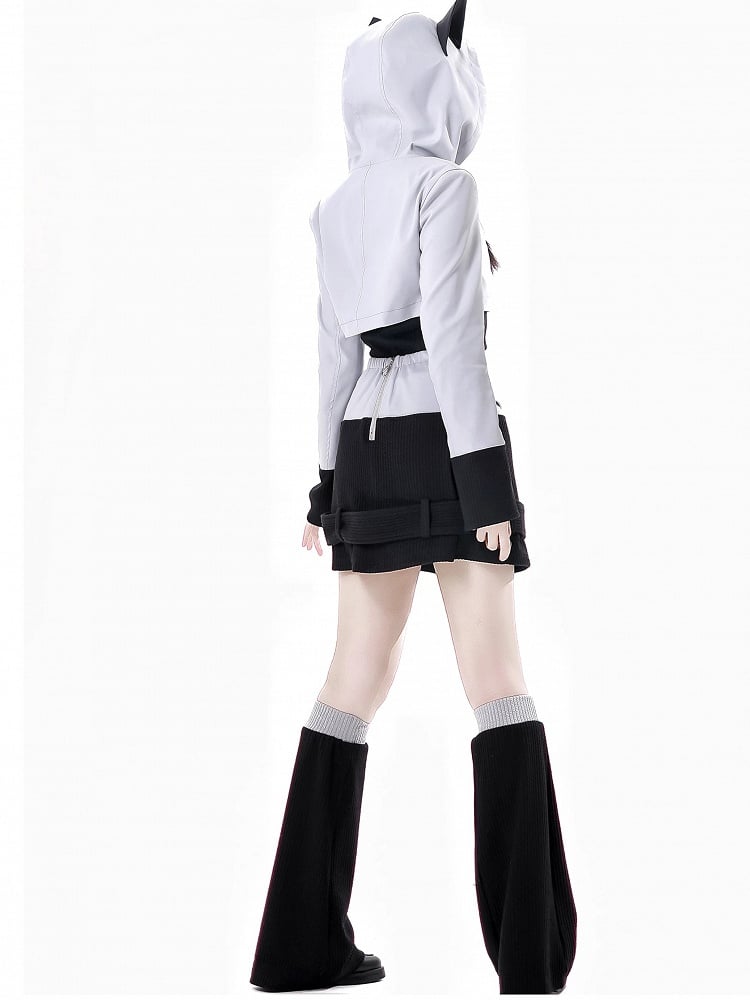 Colorblock Design 45CM Gray Knitted Leg Warmers and Black