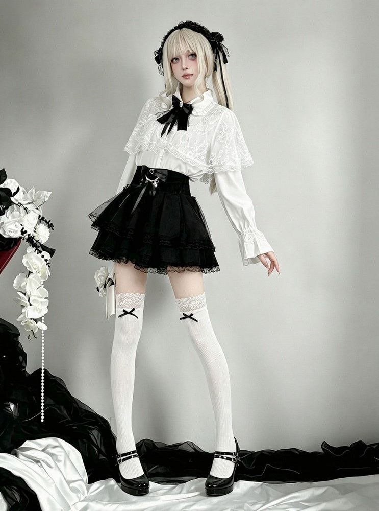 Snow White Lace-Cape Top with Long Sleeves - AMAHAKAWA