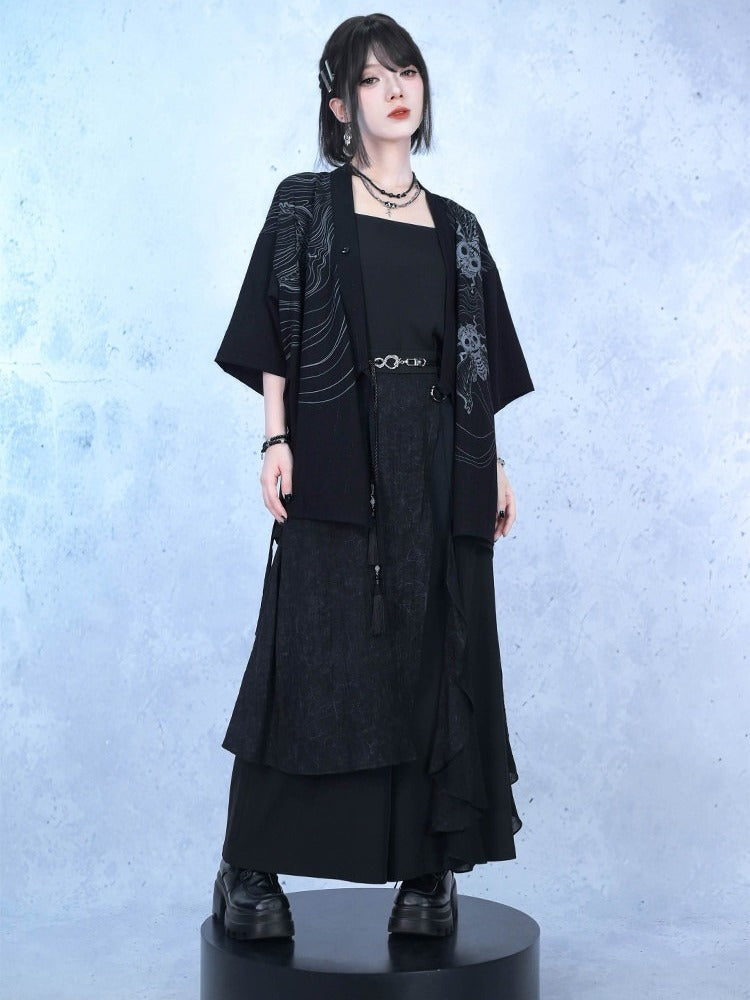 Dark Asymmetric Wide-Leg Pants with Spliced Panels - Quirky Hut