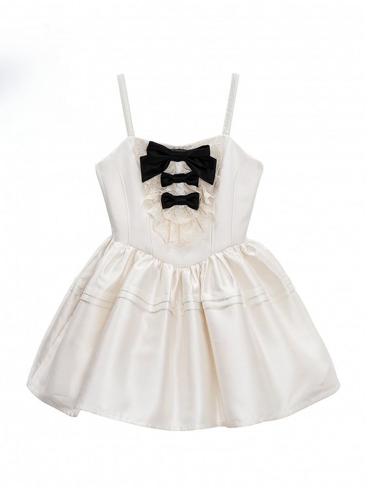 and Waist Basque Sweet Lolita Details Dress with Lace Layered White Bow