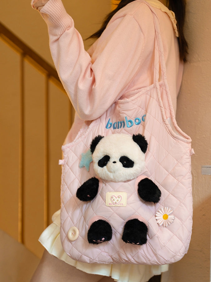 4つのピンクのクロスボディデザインのぬいぐるみバッグ、取り外し可能なカットアウトオプション付き