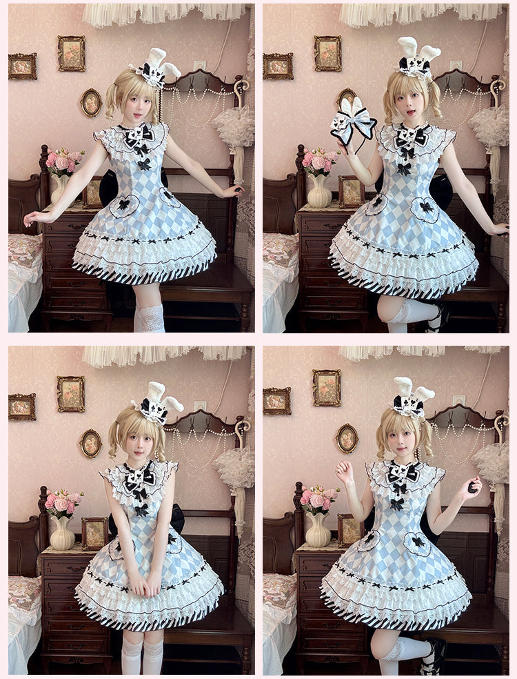 Wonderland in Alice Blue Diamond Pattern Bunny Ears Hat Vibes