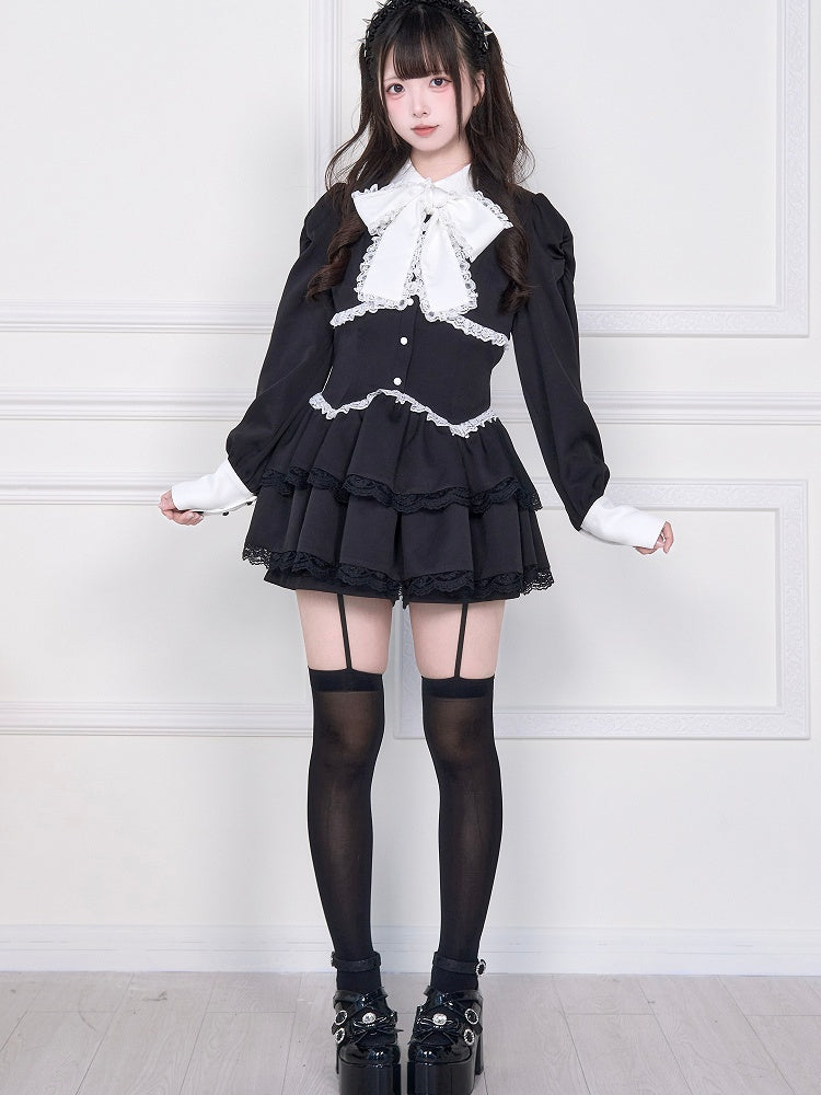 Hem with Layered Shorts Kei W-Shaped Matching Dress Double Black Corset Waist Jirai