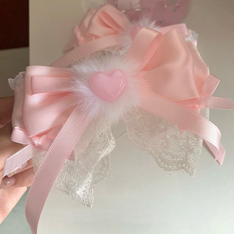 Trim Pink Hairclip Bowknot Sweet Lace Lolita