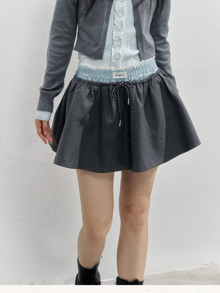 A-line Kawaii Gray Details Skirt Button with
