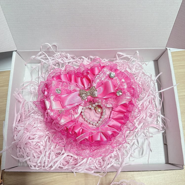 in Lace Hime Jewelry Pink/Rose Showa-Style Gyaru Box Red with Ruffled Heart