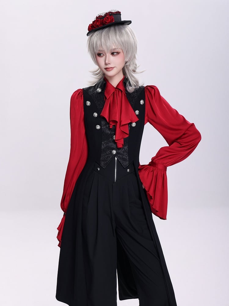 Black Ouji Long Waistcoat with Lace-Up Back and Cutout Details - DevilInspired Exclusive Collection