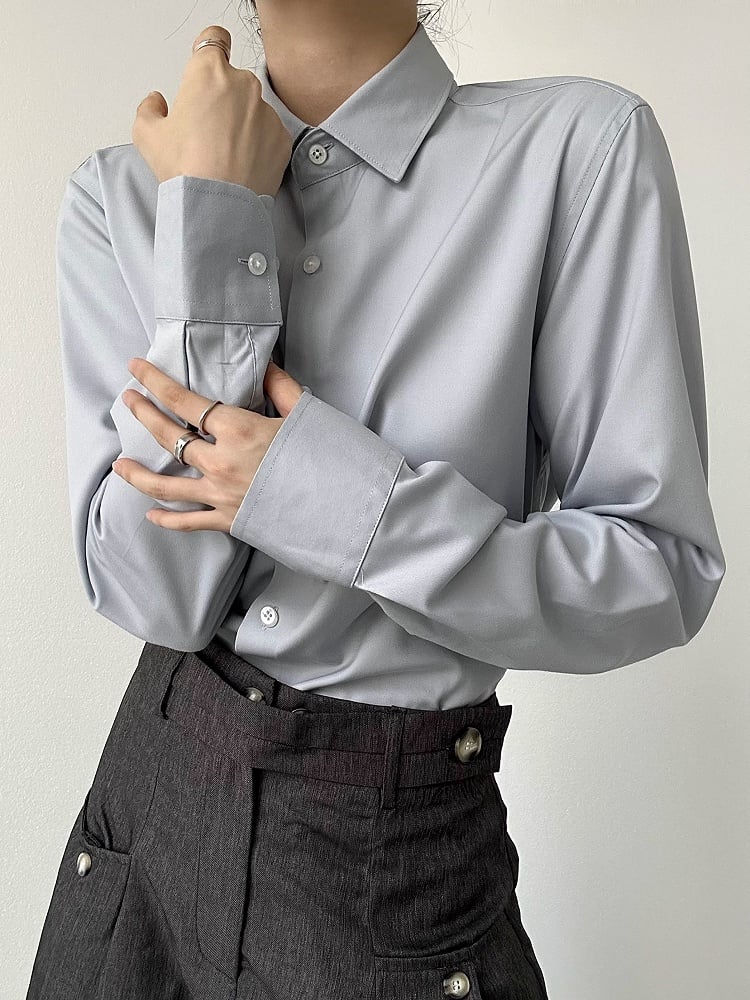 Modal Button Placket Unisex with Gray Lolita Long Light Flat Shirt Ouji Sleeve Collar Pointed