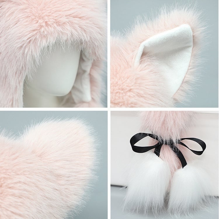 Kitty Hat Plush Self-tie Straps Ear Pink