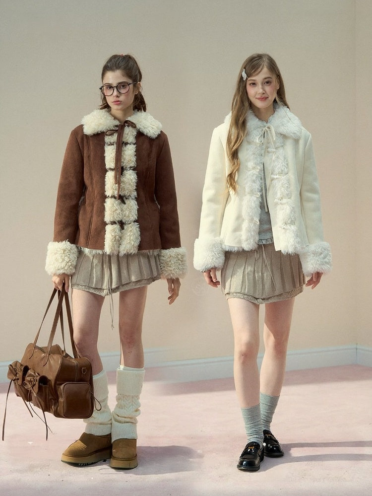 with Vintage Brown Toggle Collar Button Jacket Fur