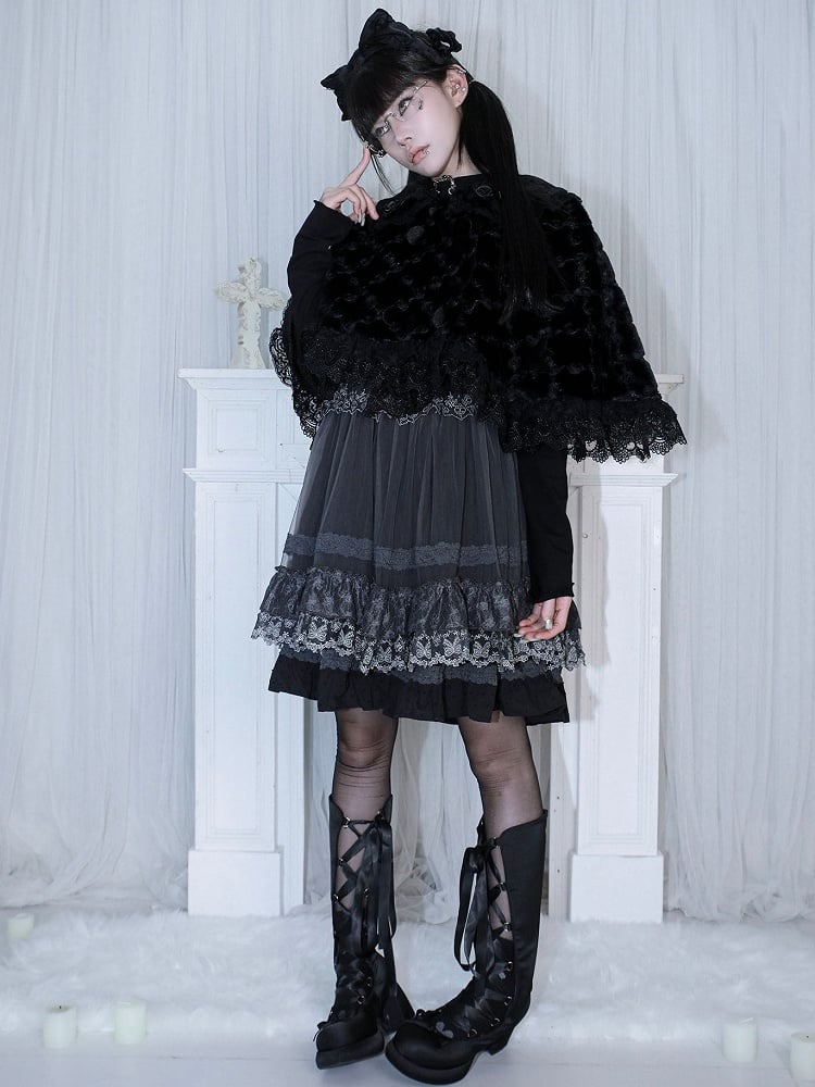 Bow Plush with Black - Gothic Rose Cape Lace at Collar Trim Pan Accent Peter