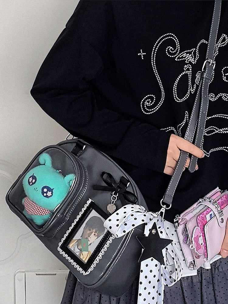 Daily Wear Gray Black PU Bag - with Leather 3-Way Ita Kawaii