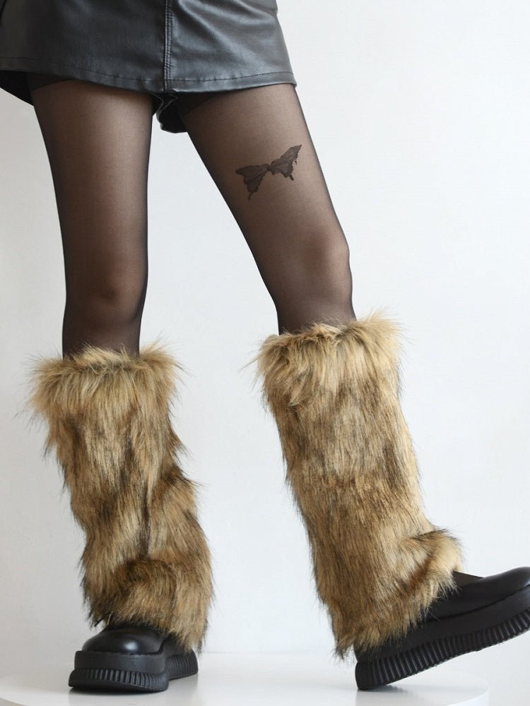 Short Y2K Coffee Leg / White Plush Long Brown Version Warmers