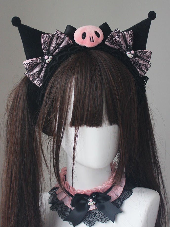 Black And Pink Kuro Vibes Lace Bowknot Details KC