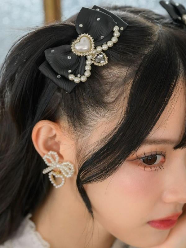Beaded Kei Bow Jirai Earrings White