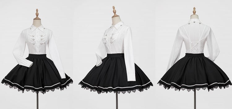with Long Buckle Sleeves Shirt White Details Elegant