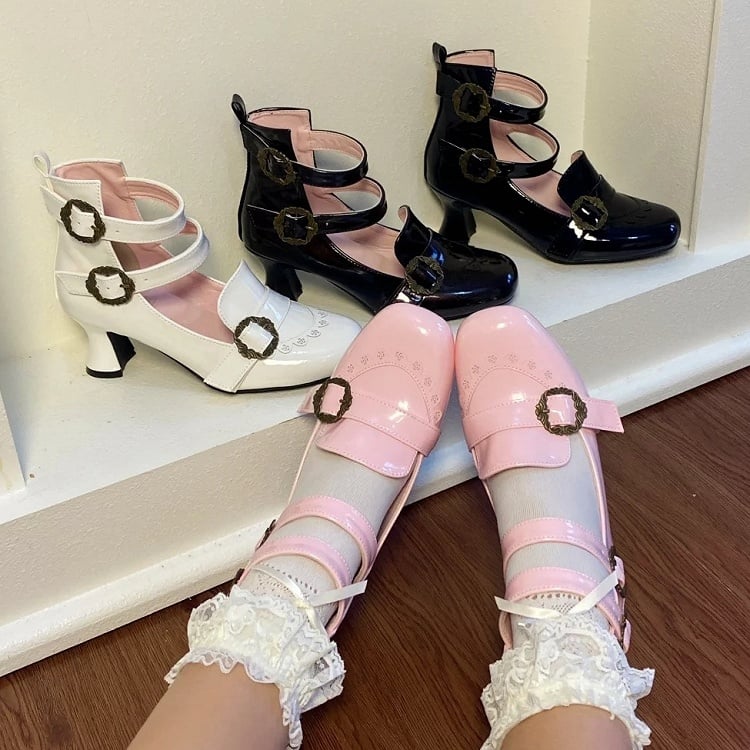 Black Triple Rose with Elegant Delicate Janes - Polished Accents Buckle Lolita Mary Design
