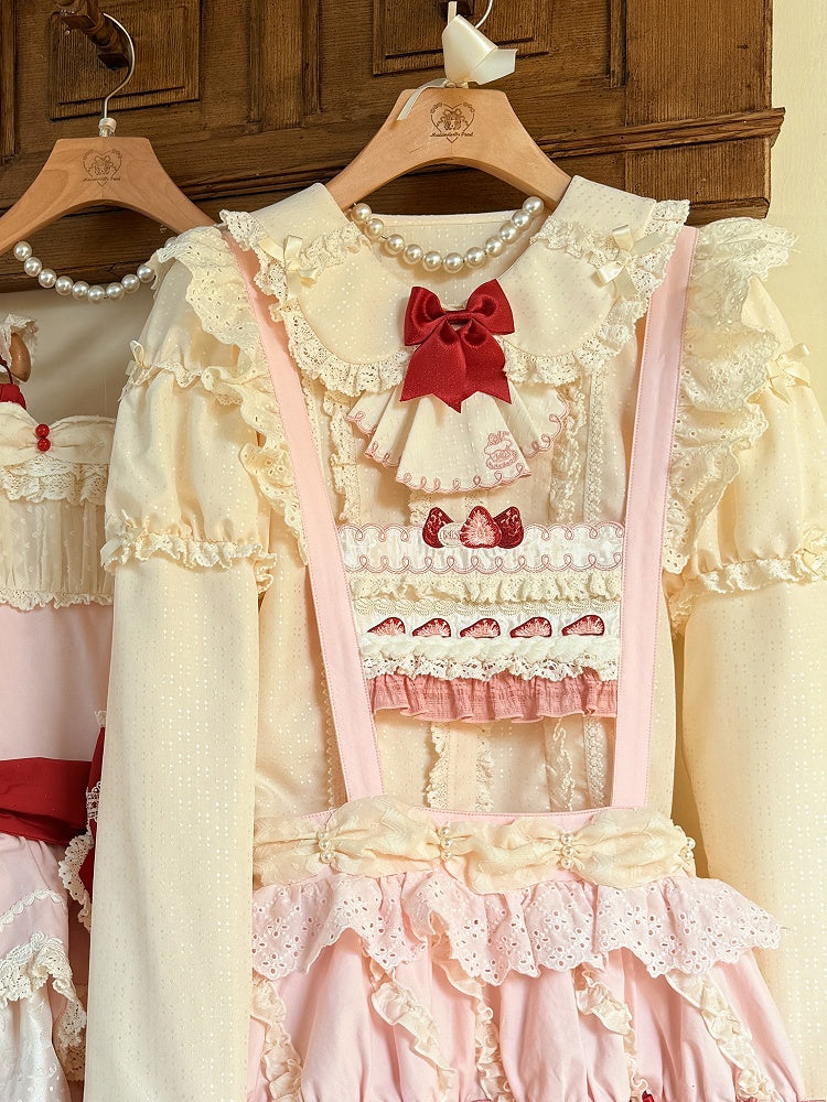 / Pink Brown Bowknot Red Jabot Tie