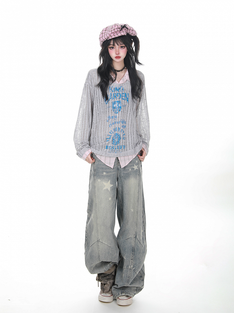 Wide-leg Blue/Black with Y2K Jeans Star Pattern