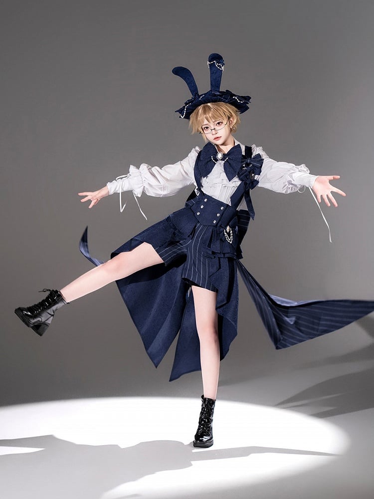 Bunny Blue Theater Ouji Lolita Pattern Shorts Striped Royal