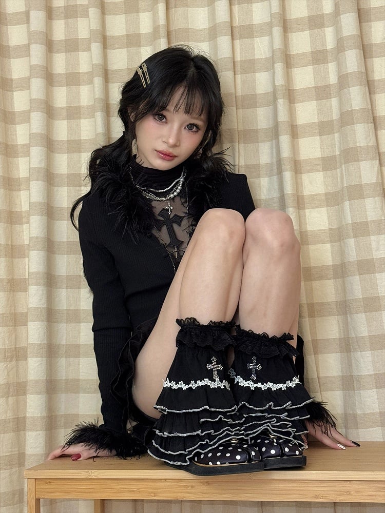 Lace Calf-Length Black Stockings