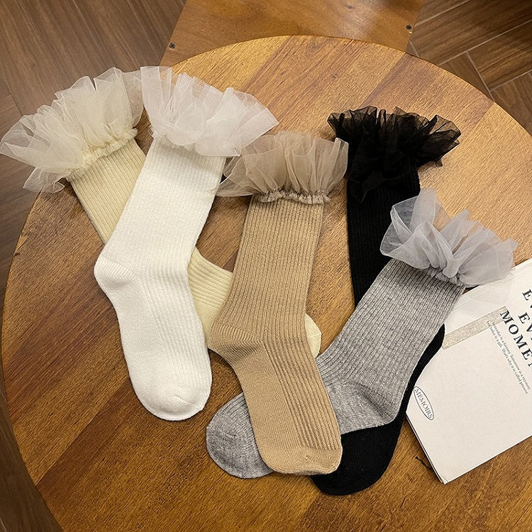 White Sweet Lace Trim Calf Socks