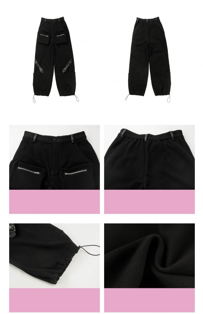 ゴシックブラックバックルカーゴパンツ(ドローストリングカフ付き)
