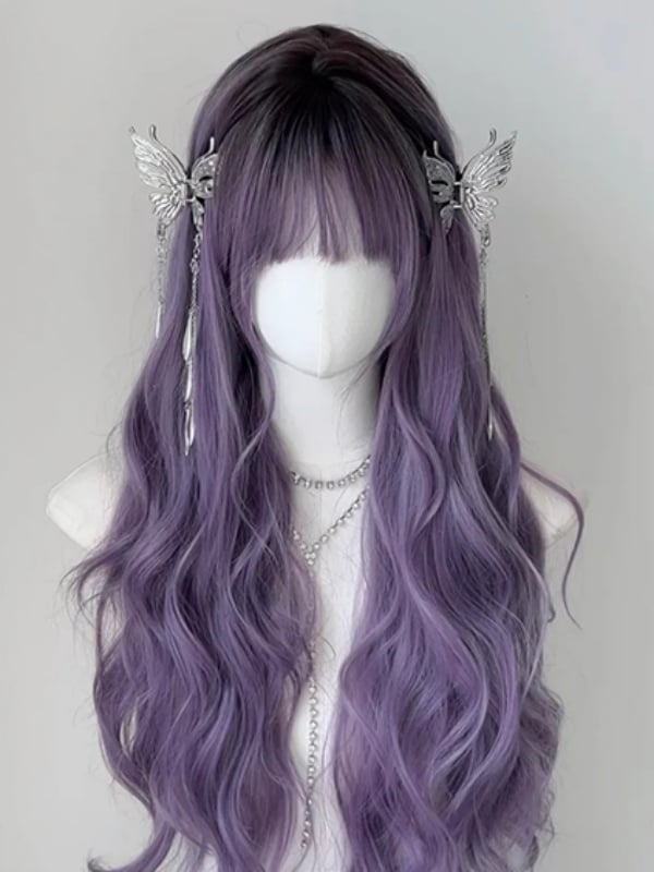 Dusty with Wig 70CM Bangs Purple Wavy Full