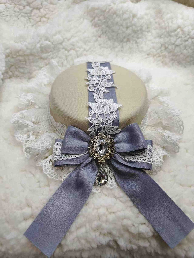 Decorated Purple Applique White Bowknot Floral and Lolita Hat