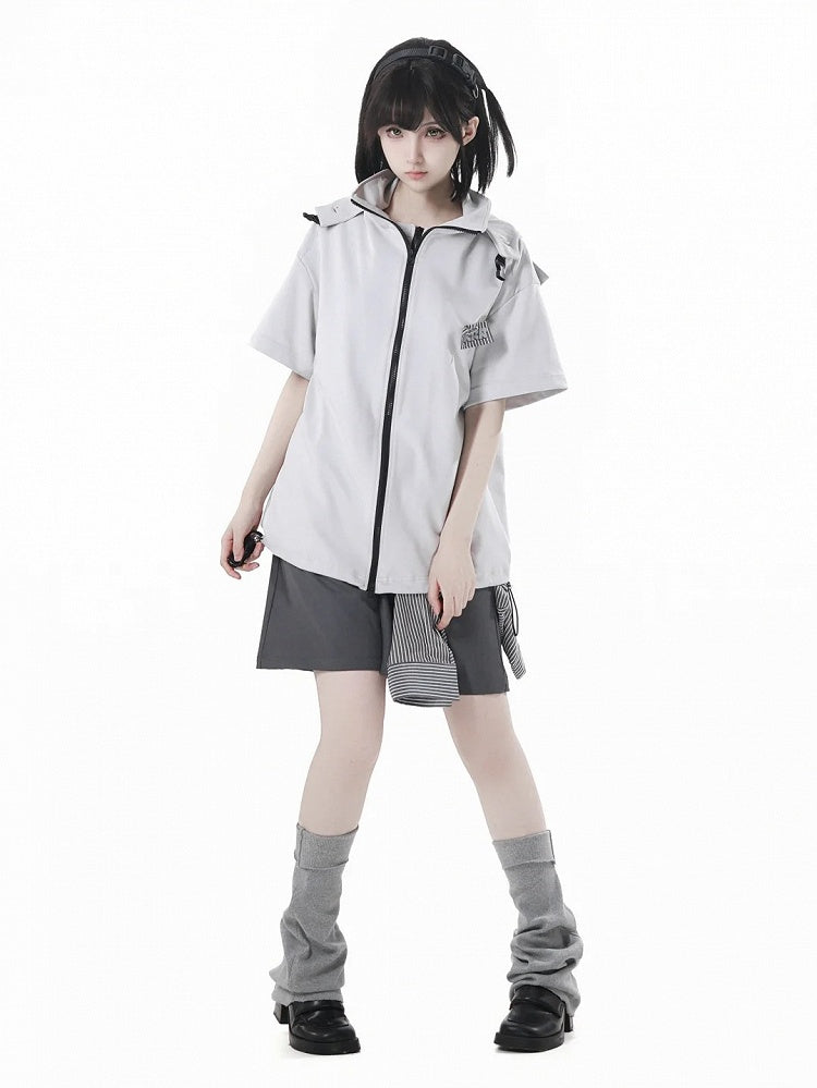 Techwear Hooded T-Shirt Black/Apricot