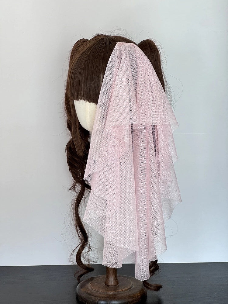 Pink Dark Mini Bow Lolita Hat Veil) / (With Blue Lace