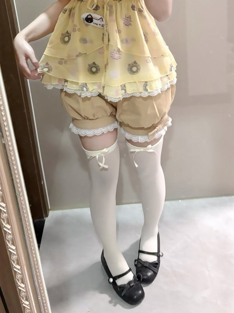 Shorts Lace Kawaii Bubble with Daily Khaki Trim
