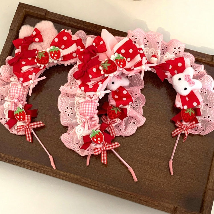 KC With Options 2 Applique Ear Pink Bunny Bowknot Strawberry