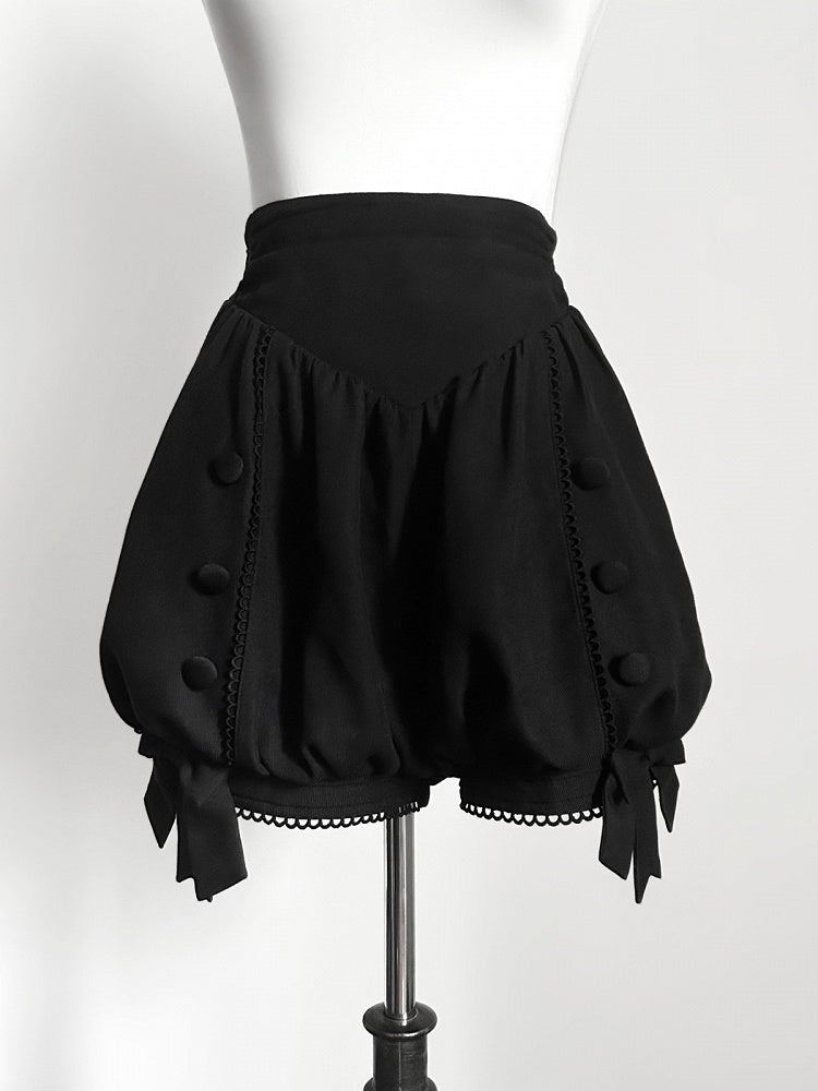Gothic Lolita Prince Style Black Pumpkin Shorts with Bow Accent - Danger Girl