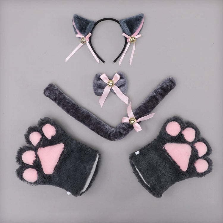 Lolita - Cute Pair Bow Tail Set KC + Gray of Tie A Paw Gloves Kitten