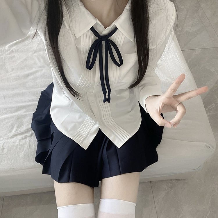 Shirt White Sleeves Long Version Style Details Pleating Preppy