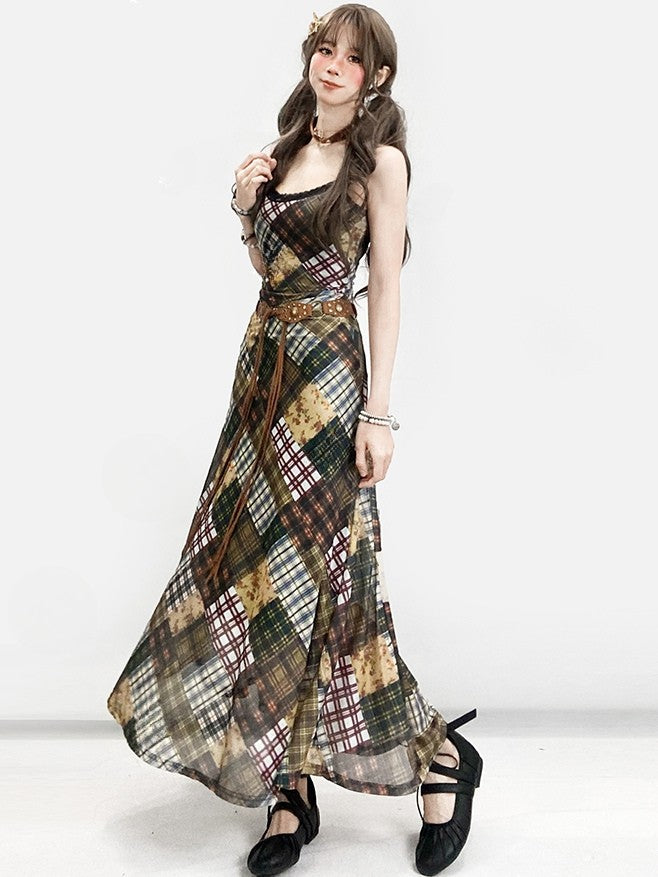 Kawaii Fashion Lace Cami Cardigan Braun kariert Bittersüß mit Millard Kleid Muster