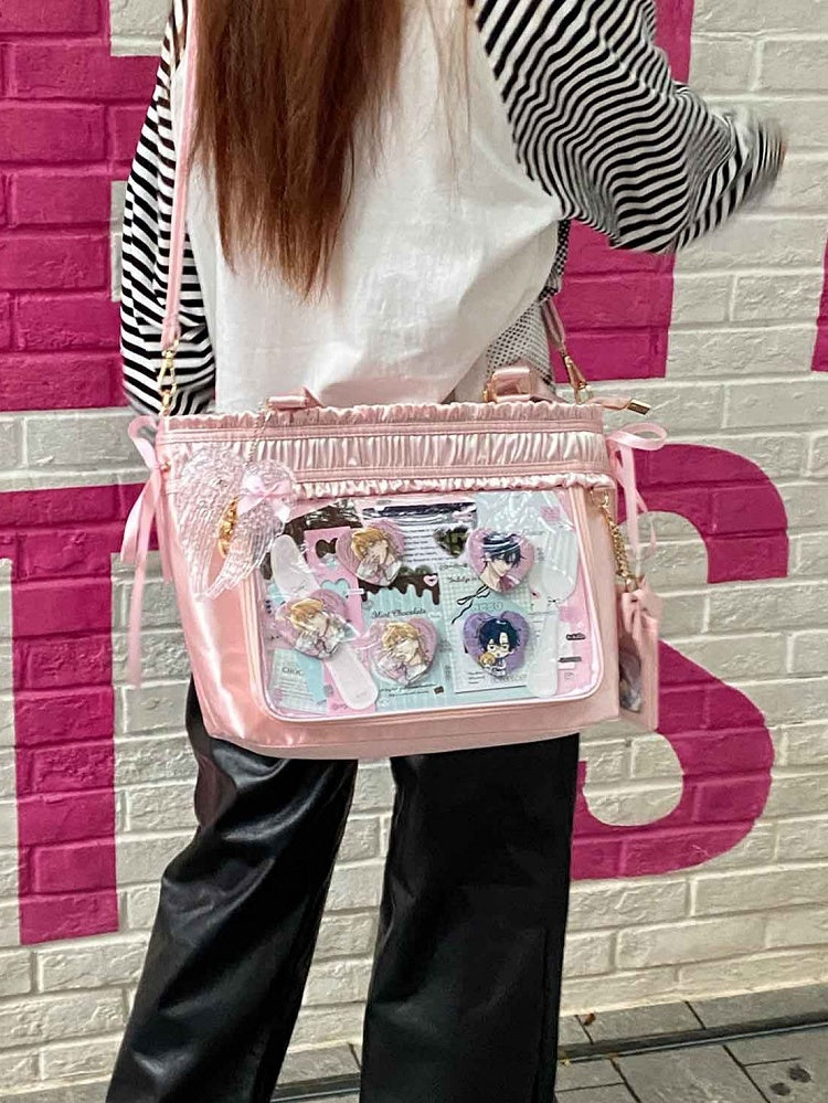 イタバッグ フリル ピンクのリボンボウ 大容量トートバッグ