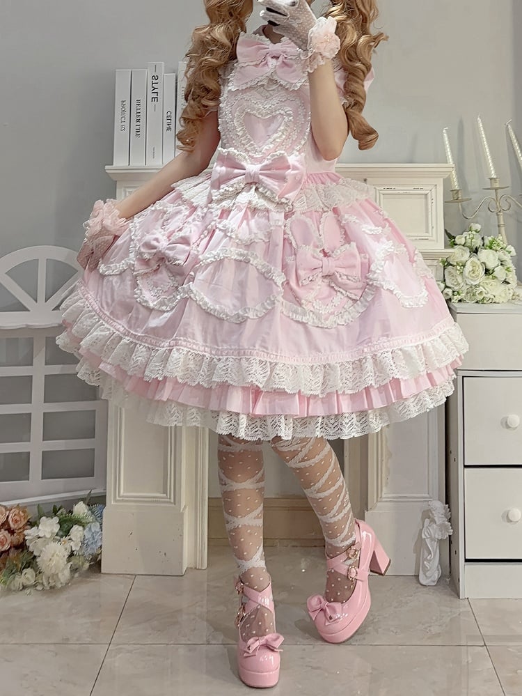 Robe OP en dentelle à oreilles de lapin rose avec col dos