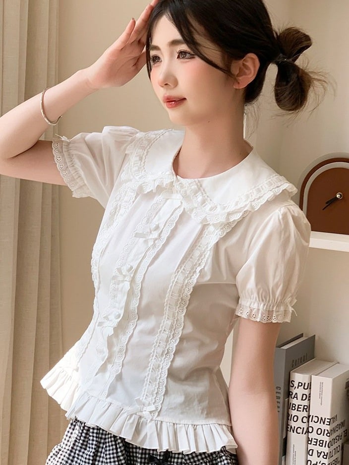 White Lace Peter Pan Collar Lolita Blouse - Lan Jian Chuan