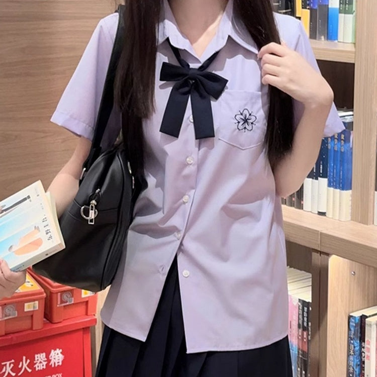 Shirt Style Preppy Purple Sakura Embroidery