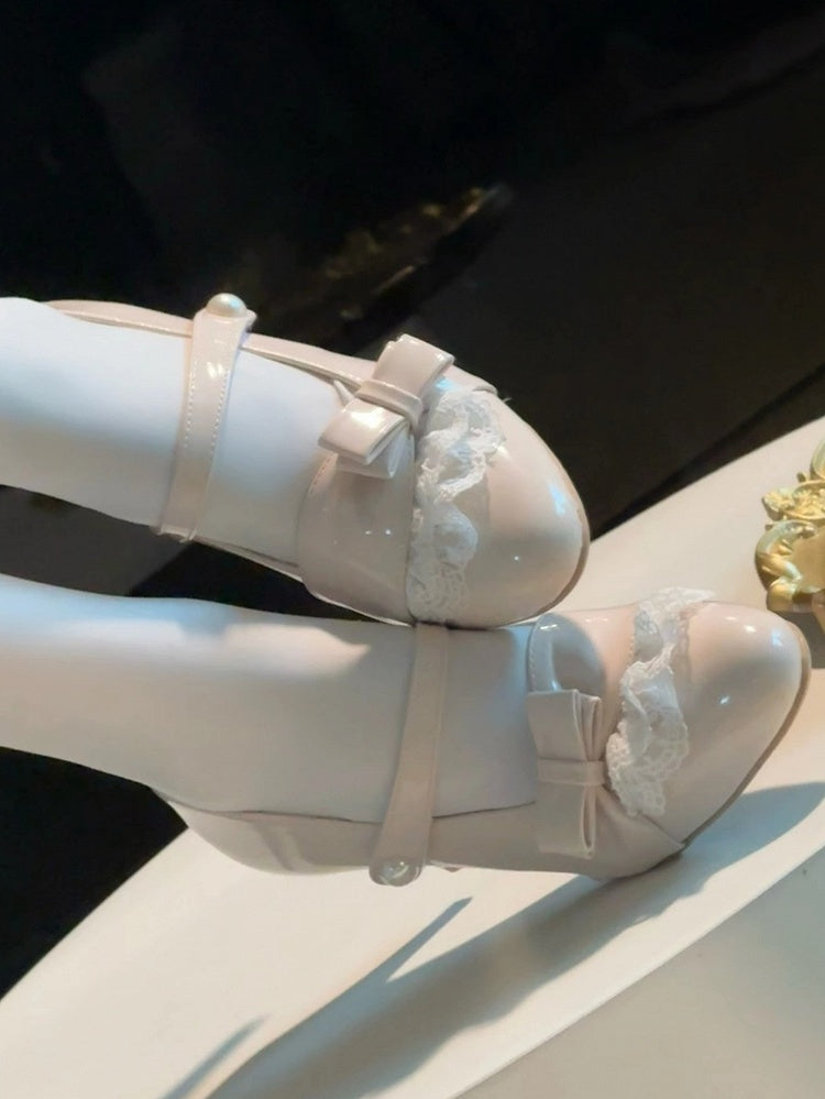 Fashion for Leather Bow Front Sweet Lolita Apricot PU High with Heels -