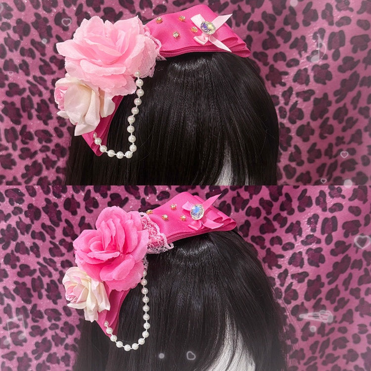 Details with Style Bow Pink KC - Pearl Floral Rhinestone Hime-kei Headpiece